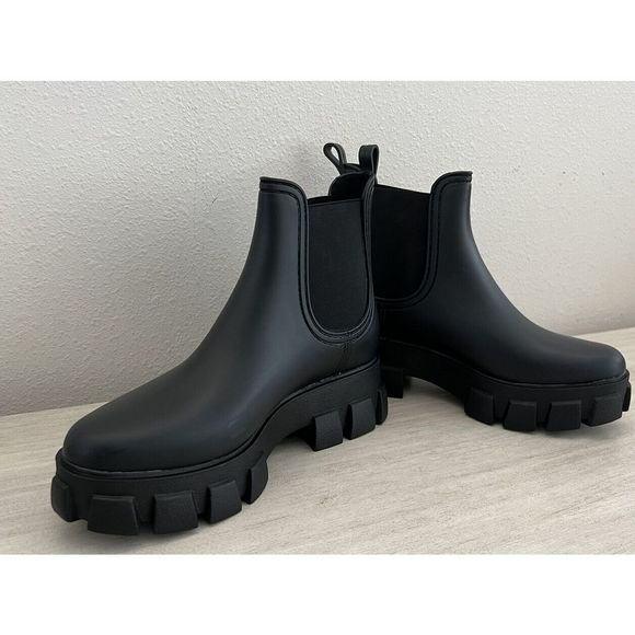 JEFFREY CAMPBELL Women Sz 10 Hydra Platform Chelsea Rain Boots Black Rubber - Picture 2 of 9